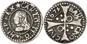 1675. Carlos II. Barcelona. 1 croat. (Cal. 660) (Cru.C.G. 4904g). 2,22 g. MBC-/MBC.