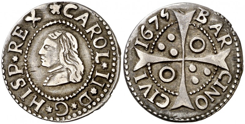 1675. Carlos II. Barcelona. 1 croat. (Cal. 663) (Badia 1133) (Cru.C.G. 4904f var...