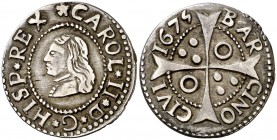 1675. Carlos II. Barcelona. 1 croat. (Cal. 663) (Badia 1133) (Cru.C.G. 4904f var). 2,69 g. MBC/MBC+.