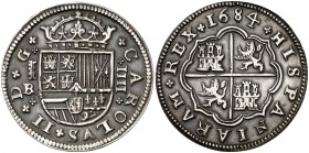 1684. Carlos II. Segovia. . 4 reales. (Cal. 547). 13,69 g. Buen ejemplar. Muy rara. MBC+.