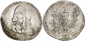 16666 (sic). Carlos II. Milán. 1 felipe. (Vti. 18 var) (MIR 380 var). 24,39 g. Segundo ET de la leyenda de anverso nexado. Muy rara. MBC-.