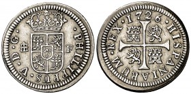 1726. Felipe V. Segovia. F. 1/2 real. (Cal. 1921). 1,50 g. Ex Colección Manuela Etcheverría. Escasa. MBC+.
