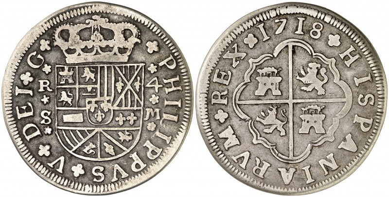 1718. Felipe V. Sevilla. M. 4 reales. (Cal. 1143). 10,79 g. Final de leyenda de ...