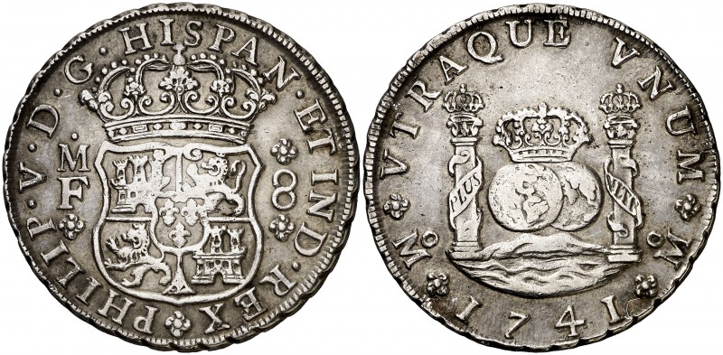 1741. Felipe V. México. MF. 8 reales. (Cal. 791). 27,15 g. Columnario. MBC.