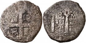 1725. Luis I. Lima. M. 8 reales. (Cal. 13). 22,62 g. Fuertes oxidaciones limpiadas. Muy rara. (BC-).
