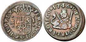 1746. Fernando VI. Segovia. 1 maravedí. (Cal. 716). 1,17 g. Ex Colección Manuela Etcheverría. MBC+.
