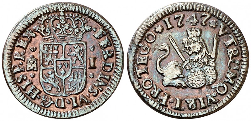 1747. Fernando VI. Segovia. 1 maravedí. (Cal. 717). 1,05 g. Buen ejemplar. MBC+....