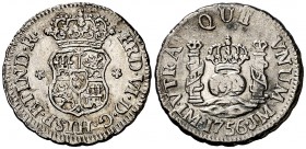 1756. Fernando VI. Lima. JM. 1/2 real. (Cal. 642). 1,61 g. Columnario. Oxidaciones limpiadas. Ex Colección Manuela Etcheverría. Escasa. (MBC).