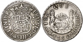 1750. Fernando VI. México. M. 2 reales. (Cal. 490). 6,64 g. Columnario. Buen ejemplar. Ex Colección Manuela Etcheverría. MBC+.