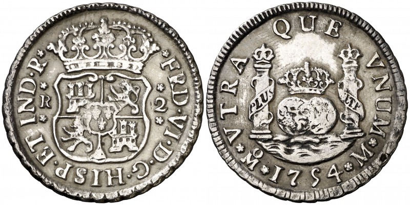 1754. Fernando VI. México. M. 2 reales. (Cal. 494). 5,96 g. Columnario. Ex Colec...