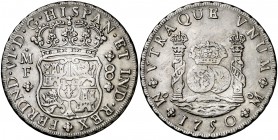 1750. Fernando VI. México. MF. 8 reales. (Cal. 325). 26,15 g. Columnario. Ex Colección Manuela Etcheverría. MBC.