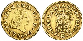 1756. Fernando VI. Madrid. JB. 1/2 escudo. (Cal. 253). 1,73 g. Tercer busto. Contramarca . MBC-/MBC.