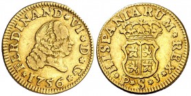 1756. Fernando VI. Sevilla. PJ. 1/2 escudo. (Cal. 269). 1,73 g. MBC-/MBC.
