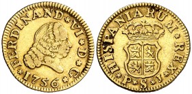 1756. Fernando VI. Sevilla. PJ. 1/2 escudo. (Cal. 269). 1,75 g. MBC/MBC+.