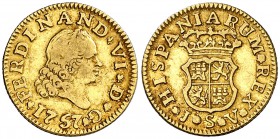 1757. Fernando VI. Sevilla. JV. 1/2 escudo. (Cal. 273). 1,78 g. Escasa. MBC-/MBC.