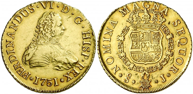 1751. Fernando VI. Santiago. J. 8 escudos. (Cal. 72) (Cal.Onza 644). 26,97 g. Le...