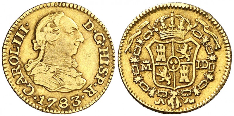 1783. Carlos III. Madrid. JD. 1/2 escudo. (Cal. 774). 1,78 g. MBC-.