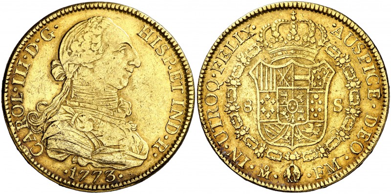 1773. Carlos III. México. FM. 8 escudos. (Cal. 88) (Cal.Onza 761). 26,91 g. Golp...