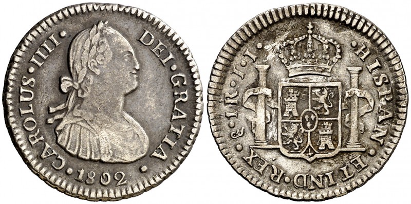 1802. Carlos IV. Santiago. JJ. 1 real. (Cal. 1209). 3,38 g. Único año de este en...