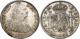 1797. Carlos IV. México. FM. 8 reales. (Cal. 691). 26,92 g. Preciosa pátina. Escasa así. EBC.