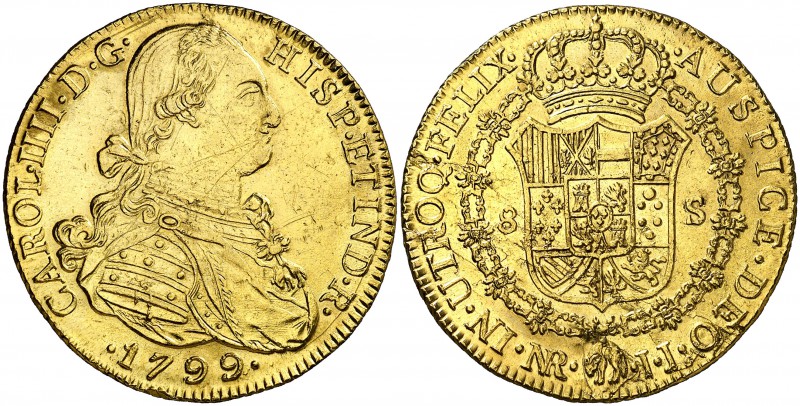 1799. Carlos IV. Santa Fe de Nuevo Reino. JJ. 8 escudos. (Cal. 1269) (Cal.Onza 1...