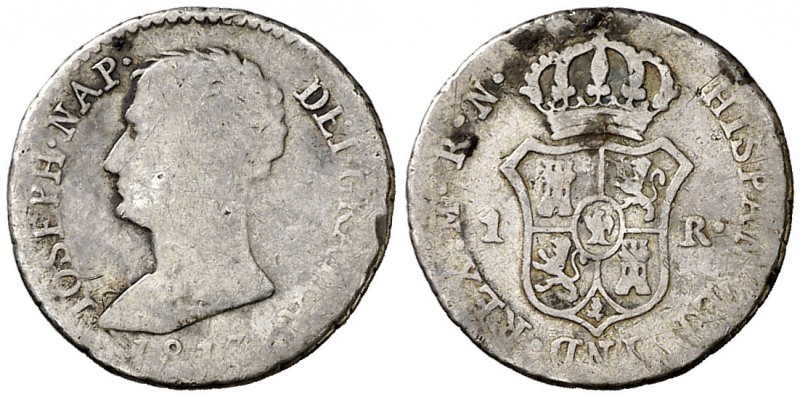 1813. José Napoleón. Madrid. RN. 1 real. (Cal. 66). 1,31 g. Ex Colección de 1 re...