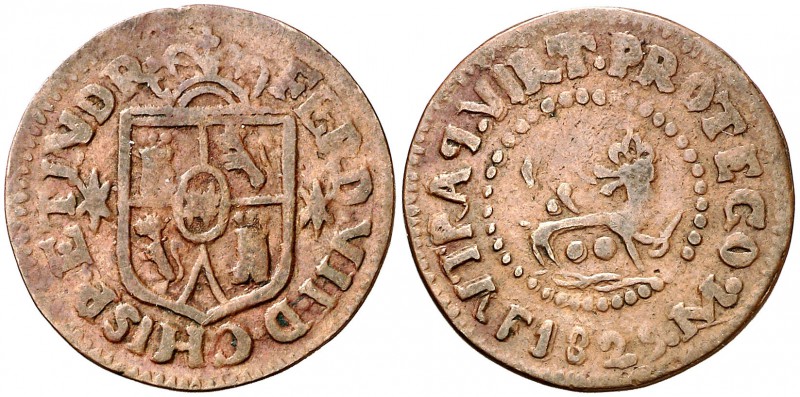 1829. Fernando VII. Manila. 1 cuarto. (Cal. 1609). 2,17 g. CU. Buen ejemplar. MB...