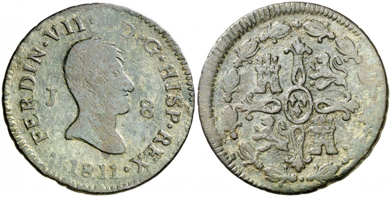 1811. Fernando VII. Jubia. 8 maravedís. (Cal. 1543). 8,88 g. Pocos ejemplares co...