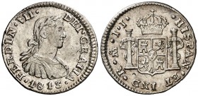 1813/2. Fernando VII. México. JJ. 1/2 real. (Cal. 1344 var). 1,66 g. Busto imaginario. Leves marquitas. Buen ejemplar. Escasa así. EBC-/EBC.