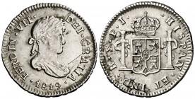 1819. Fernando VII. Potosí. PJ. 1/2 real. (Cal. 1372). 1,63 g. Rayita. Buen ejemplar. EBC-/EBC.
