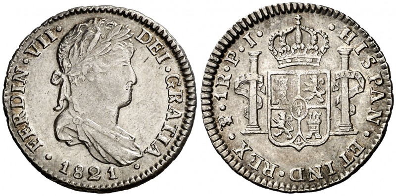 1821. Fernando VII. Potosí. PJ. 1 real. (Cal. 1199). 3,38 g. Leves rayitas. Buen...