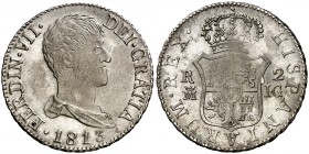 1813. Fernando VII. Madrid. IG. 2 reales. (Cal. 913). 5,86 g. Busto desnudo. Acuñación algo floja. Atractiva. Ex Colección Isabel de Trastámara 23/04/...