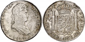 1814. Fernando VII. Lima. JP. 8 reales. (Cal. 482). 27,43 g. Leves rayitas. Buen ejemplar. Parte de brillo original. EBC-/EBC.