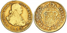 1812. Fernando VII. Popayán. JF. 1 escudo. (Cal. 310) (Restrepo 123-9). 3,38 g. Bonito color. BC+/MBC-.