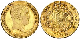 1822. Fernando VII. Madrid. SR. 80 reales. (Cal. 218). 6,76 g. Tipo "cabezón". Leves rayitas. Bonito color. MBC/MBC+.