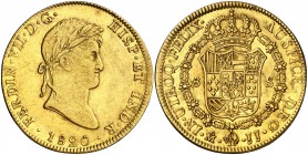 1820. Fernando VII. México. JJ. 8 escudos. (Cal. 61) (Cal.Onza 1271). 26,98 g. Leves rayitas. Parte de brillo original. EBC-.