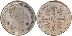 1849. Isabel II. Jubia. 8 maravedís. (Cal. 487). 10,26 g. Bella. Escasa así. EBC+.