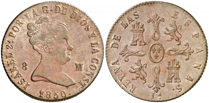 1850. Isabel II. Jubia. 8 maravedís. (Cal. 488). 10,57 g. Levísimas rayitas. Bel...