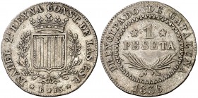 1836. Isabel II. Barcelona. PS. 1 peseta. (Cal. 256). 5,69 g. Canto estriado. Atractiva. Rara. MBC+.