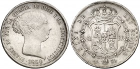 1850. Isabel II. Madrid. CL. 20 reales. (Cal. 170). 26,06 g. Leves golpecitos. MBC+.