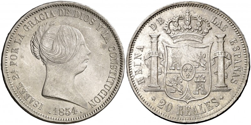 1854. Isabel II. Madrid. 20 reales. (Cal. 174). 25,92 g. Atractiva. EBC-.