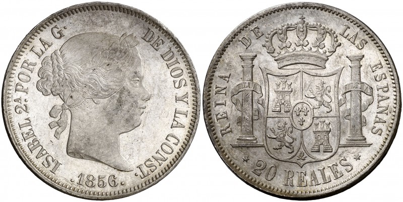 1856. Isabel II. Madrid. 20 reales. (Cal. 178). 25,89 g. Bella. Parte de brillo ...