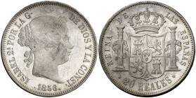 1856. Isabel II. Madrid. 20 reales. (Cal. 178). 25,89 g. Bella. Parte de brillo original. Rara así. EBC+/EBC.