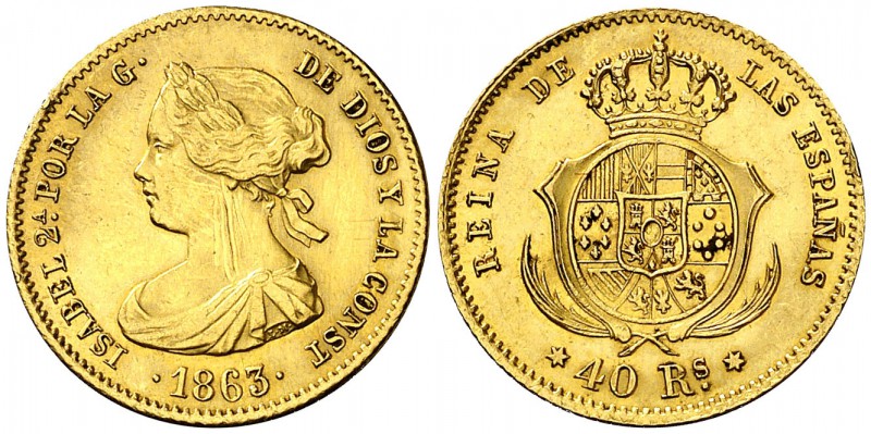 1863. Isabel II. Madrid. 40 reales. (Cal. 105). 3,32 g. Rayas. (EBC-).