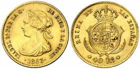 1863. Isabel II. Madrid. 40 reales. (Cal. 105). 3,32 g. Rayas. (EBC-).