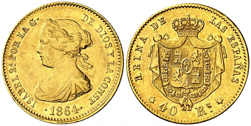 1864. Isabel II. Madrid. 40 reales. (Cal. 106). 3,31 g. MBC+/EBC-.