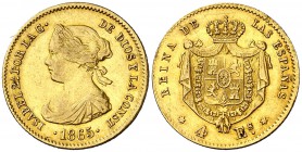 1865. Isabel II. Madrid. 4 escudos. (Cal. 108). 3,34 g. MBC+.