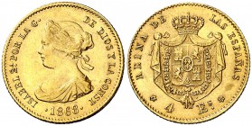 1868/7*68. Isabel II. Madrid. 4 escudos. (Cal. 112 var). 3,35 g. MBC+.