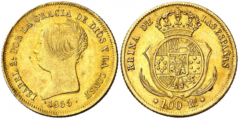 1855. Isabel II. Sevilla. 100 reales. (Cal. 33). 8,31 g. Leves golpecitos. MBC+.