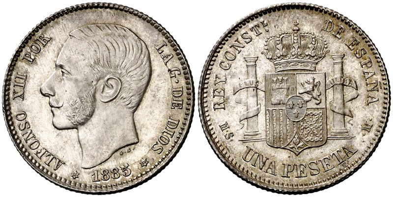 1885*1885. Alfonso XII. MSM. 1 peseta. (Cal. 61). 5 g. Bellísima. Brillo origina...